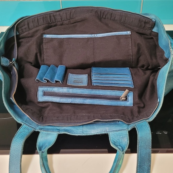 NEW PRICE LATICO BASKETWEAVE BAG 100% LEATHER - BLUE - Picture 4 of 6